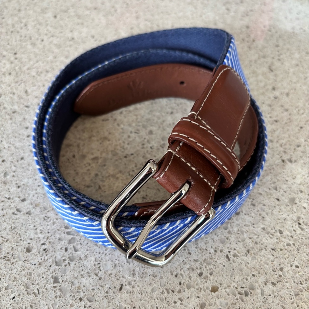 Donald Ross golf striped luxury leather belt 38 brown blue masters men’s